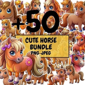 Kawaii Horse Clipart: Funny Horse PNG Stickers (Digital Download)