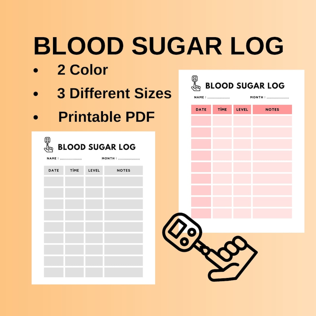 Blood Sugar Log Printable Blood Sugar Reading Tracker Blood Glucose Tracker Diabetes Printable ...