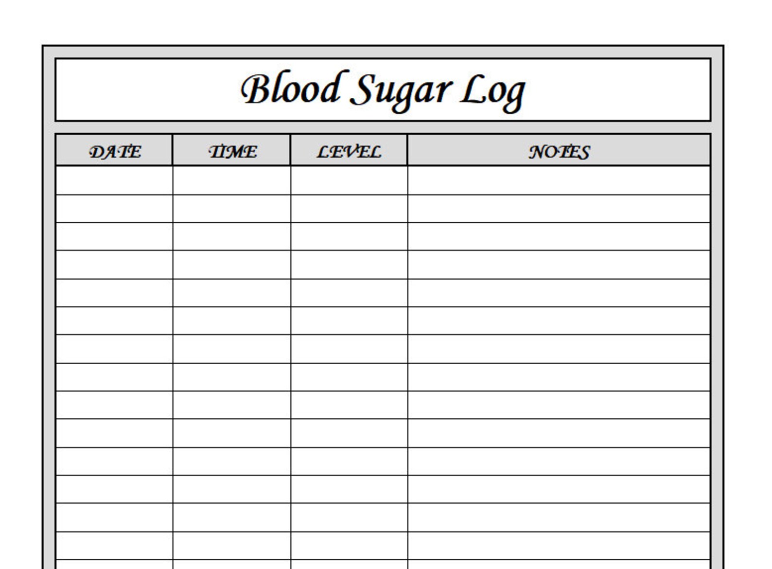 Blood Sugar Log Printable Blood Sugar Reading Tracker Blood Glucose