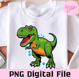 Cute T-Rex Dinosaur PNG, Vibrant Cartoon Dino Design for Kids Shirts, Birthday Party Decor, Sublimation & Instant Download