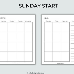 Blank Calendars Printable Calendars Planner Monday Sunday - Etsy