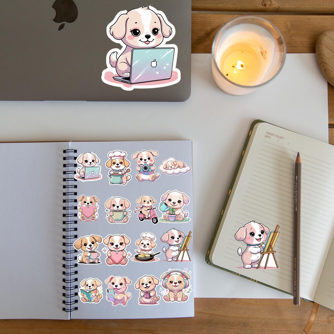 Kawaii Dog Sticker Set – 16 Adorable Pastel Dog Pngs, Cute Puppy ...