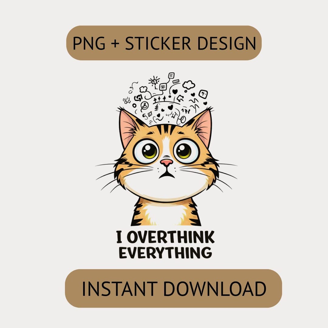 Overthinking Cat PNG, Anxiety Design for Shirt, Cartoon Illustration ...