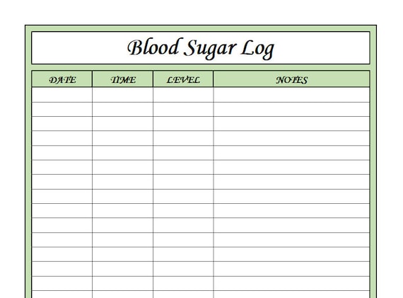 Blood Sugar Log Printable Blood Sugar Reading Tracker Etsy