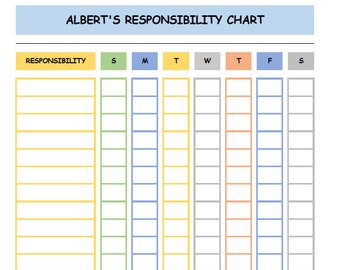 Printable Kid's Chore Chart - EDITABLE; Child Responsibility Chart, Behavior Chart, Reward Chart, Job Chart, Tasks Chart for Children, DIY