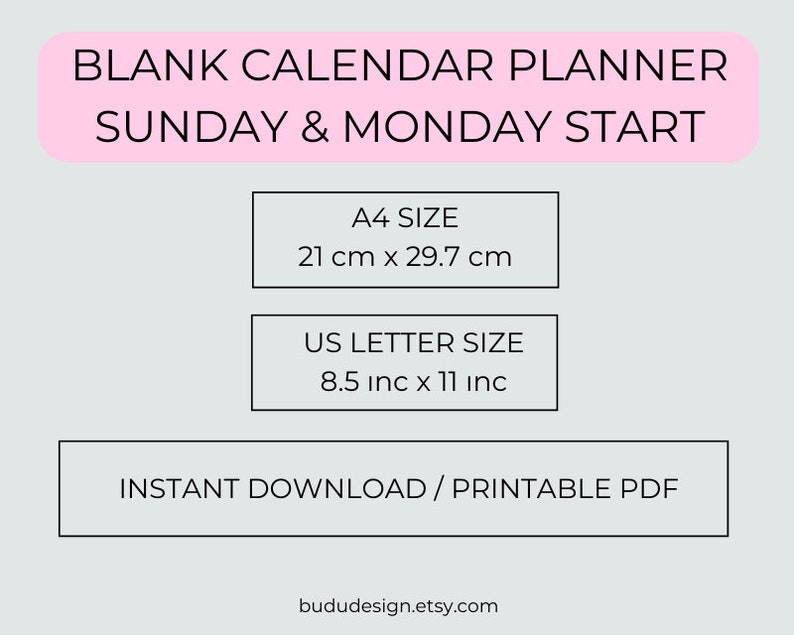 Blank Calendars Printable Calendars Planner Monday Sunday - Etsy