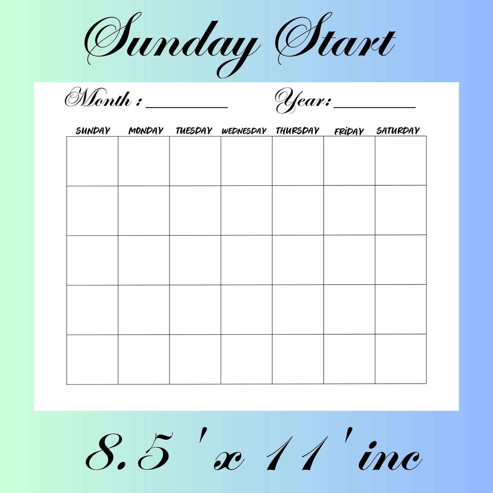 Blank Calendars Printable Balnk Calendar Monday Start and Sunday Start ...