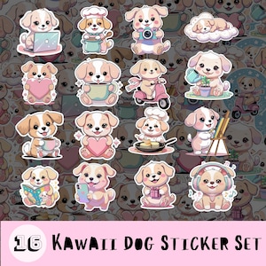 Kawaii Hunde Aufkleber Set - 16 bezaubernde Pastellhunde PNGs, süße Welpen digitale Aufkleber für Planer, Scrapbooks & mehr