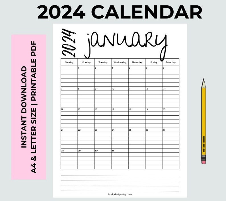 2024 Calendar Lined Printable, Calendars 2024, Minimalist Calendar ...