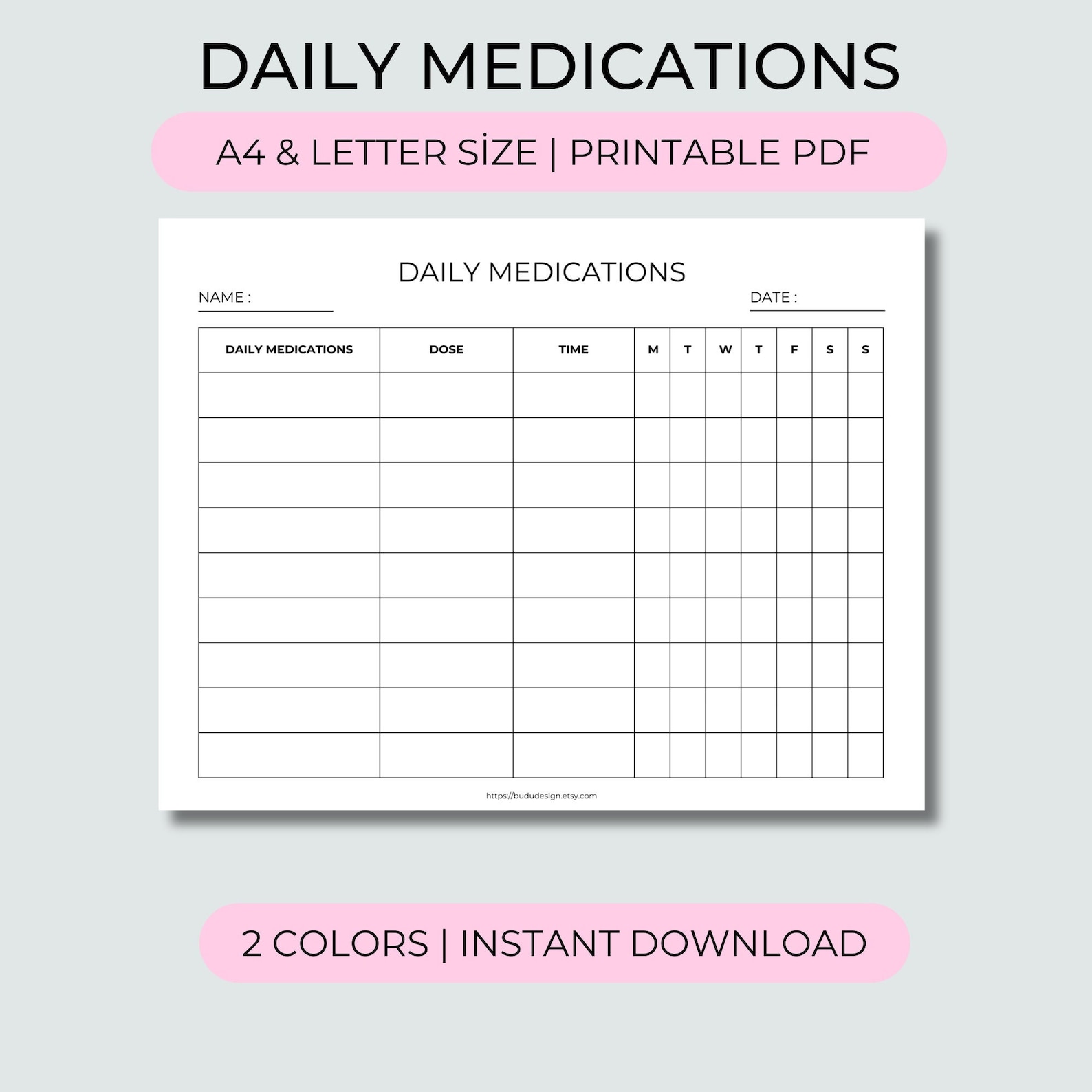 Printable Daily Medications Log, Daily Medications Tracker, Daily ...