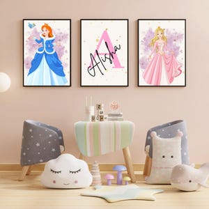 Personalized Princess Wall Art Set of 3 – Digital Download Nursery Decor | Fairy Tale Girls Room Prints | Princess Bedroom Poster Set