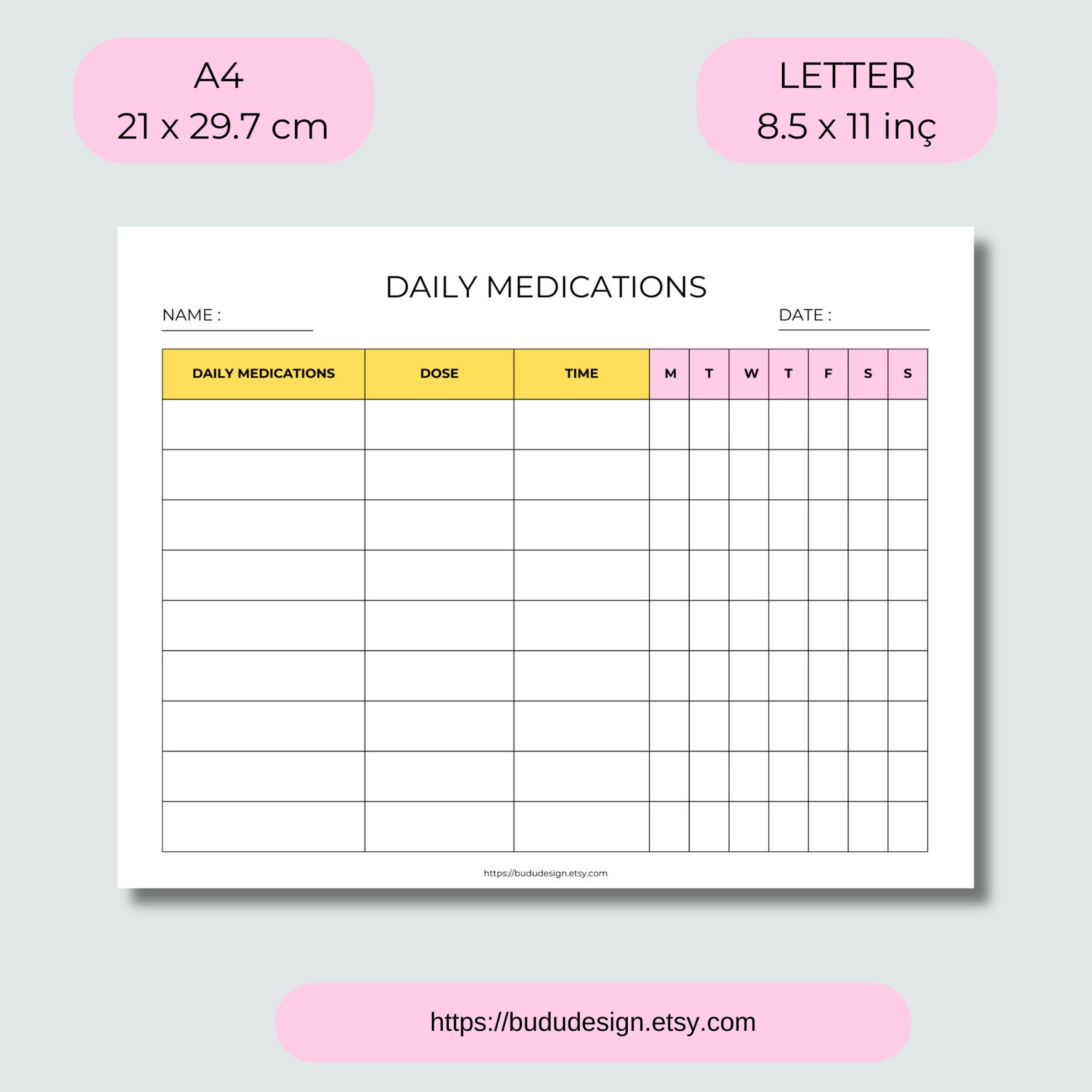 Printable Daily Medications Log, Daily Medications Tracker, Daily ...