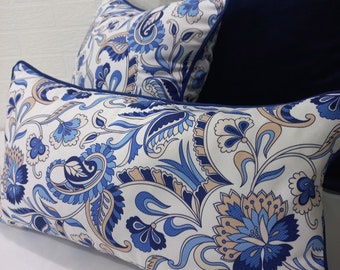 Custom Floral Pillow Covers in Blue for All Sizes - Perfect Bolster Pillow Case for Bed or Couch - Unique and Cozy Home Decor Accent