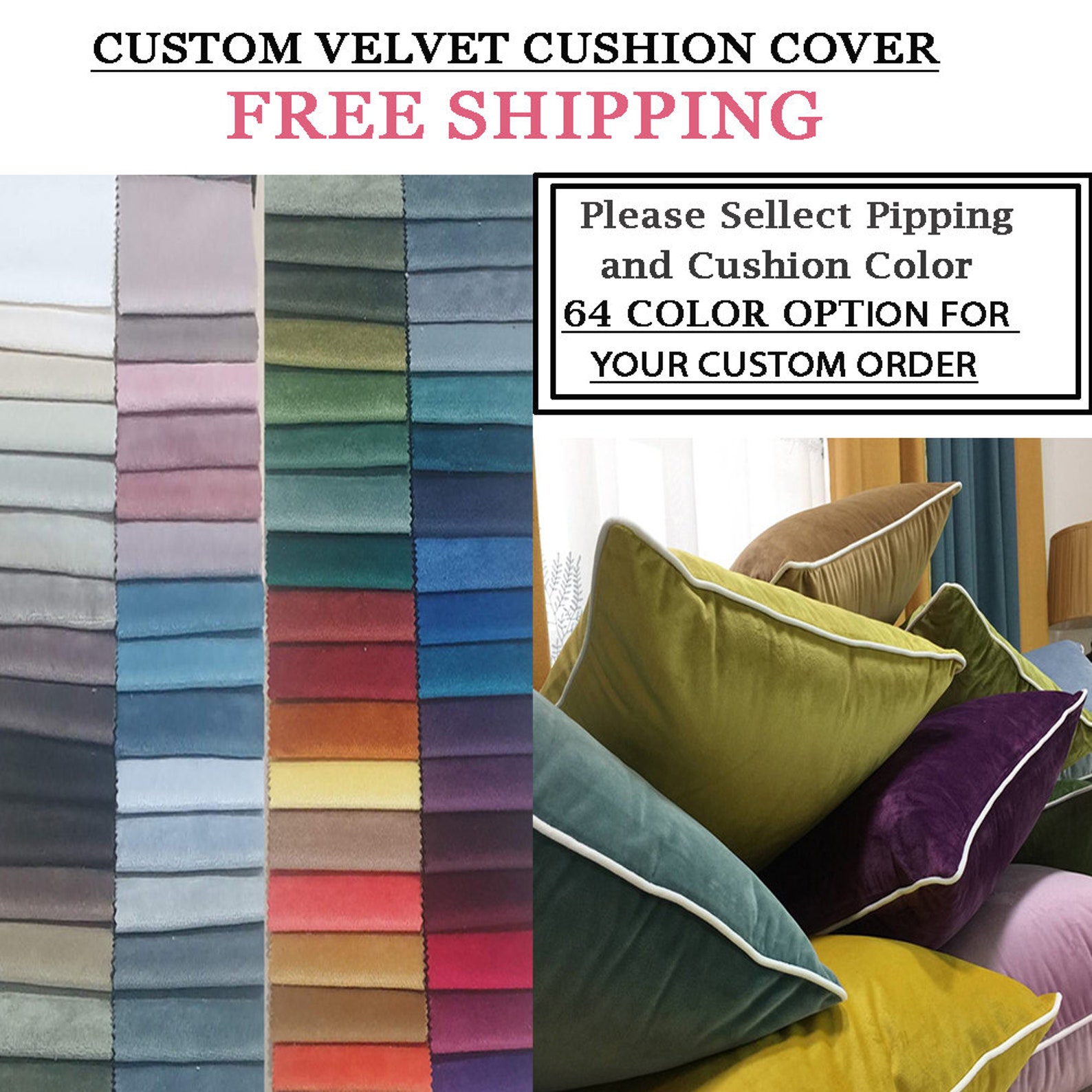 Luxury Velvet Pillow Cover With Piping, 14x36inc 20x20inc,decorative