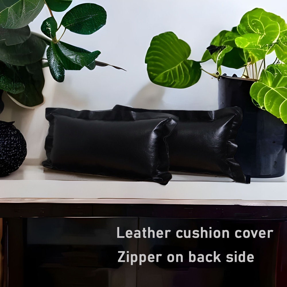 Black Colored Artificial Leather Pillow Cover Faux Leather Case for a Luxurious and Stylish Home Decor Upgrade Pillows for Your Sofa