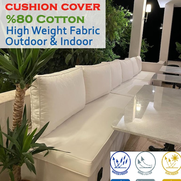 Customizable Water Resistance Cushion Covers with Changeable Piping Color and Size - Perfect for Indoor-Outdoor Use- %80 Heavy Cotton Fabric