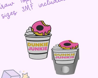 Coffee Junkie Straw Top STL FILE Download-2 sizes -Pre-Colored 3MF Files included-
