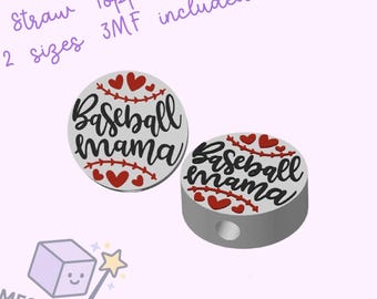 Baseball Mom Straw Top STL FILE Download-2 sizes -Pre-Colored 3MF Files included-