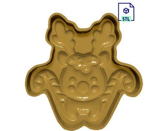Candy Cane Reindeer 1 piece 3-D print Bathbomb Hybrid Mold STL File