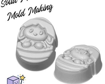 Kawaii Bunny In Egg STL File for 3d printing - Bathbomb Solid Piece - 3D Printable model - STL Download vacuum forming mold making