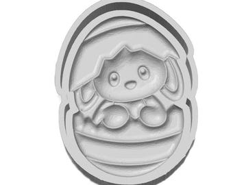 Kawaii Bunny In Egg 1 piece 3-D print Bathbomb Hybrid Mold STL File