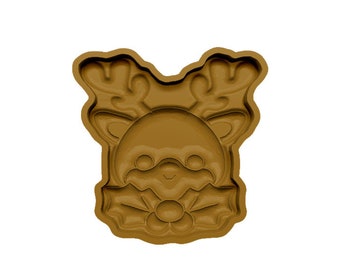Kawaii Reindeer with Holly 1 piece 3-D print Bathbomb Hybrid Mold STL File
