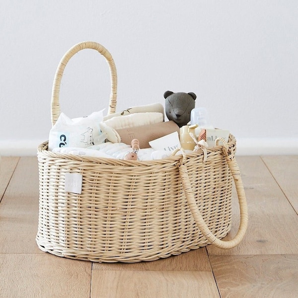 Wicker Baby Diaper Caddy Etsy