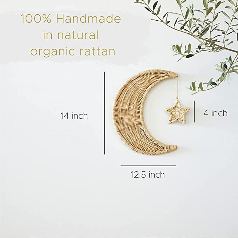 Rattan Moon Wall Decor With Hanging Star Boho Moon Wall Art Etsy