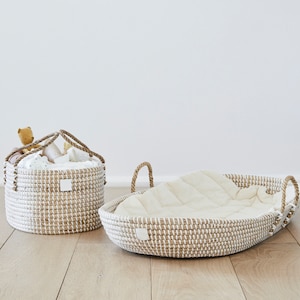 Premium Nursery Bundle - Baby Changing Basket & Diaper Caddy Organizer Set - Organic Seagrass Baskets - Trendy Diaper Caddy