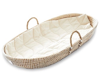 Premium Baby Changing Basket For Baby - Handmade Organic Seagrass Changing Basket - Trendy Baby Changing Pad  - Changing Table Basket