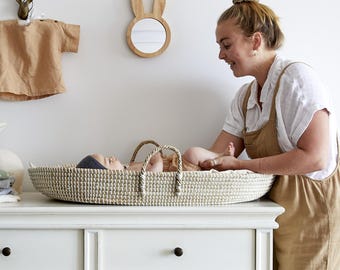 Premium Baby Changing Basket For Baby - Handmade Organic Seagrass Changing Basket - Trendy Baby Changing Pad  - Changing Table Basket