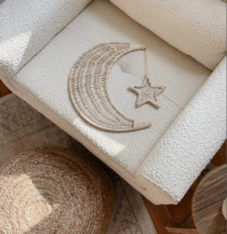 Rattan Moon Wall Decor With Hanging Star Boho Moon Wall Art Etsy