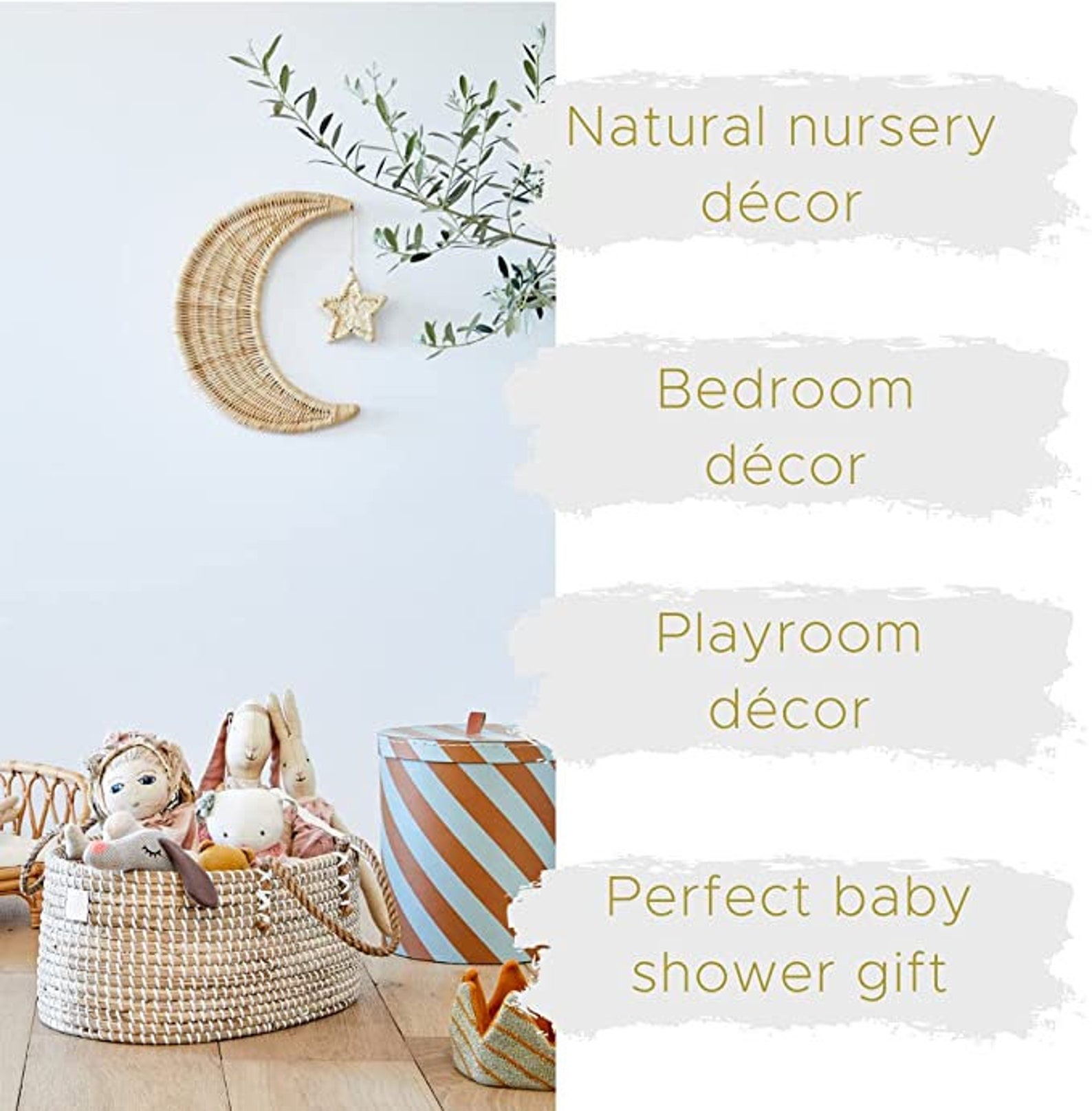 Rattan Moon Wall Decor With Hanging Star Boho Moon Wall Art Etsy