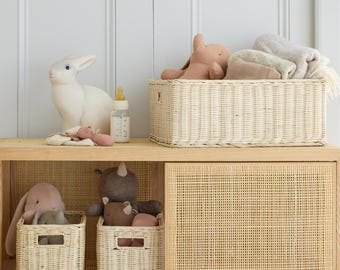 Handwoven Rattan Wicker Basket Set of 3 (17 × 13 × 7 in) – Wicker Baskets For Organizing, Woven Basket, Wicker Storage Baskets For Shelves