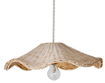 Woven Rattan Lamp Shade - Unique Wave Wicker Lamp Shade - 17 x 5 Inch - Unique Boho Lamp Shade - Rattan Light Shade - Rattan Pendant Shade