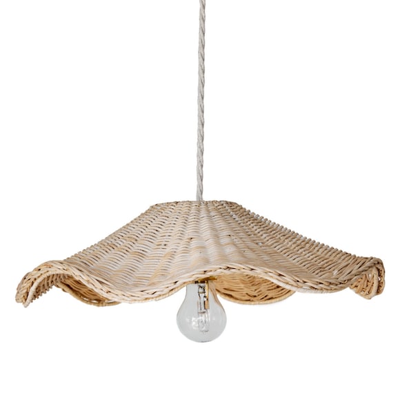 Woven Rattan Lamp Shade - Unique Wave Wicker Lamp Shade - 17 x 5 Inch - Unique Boho Lamp Shade - Rattan Light Shade - Rattan Pendant Shade