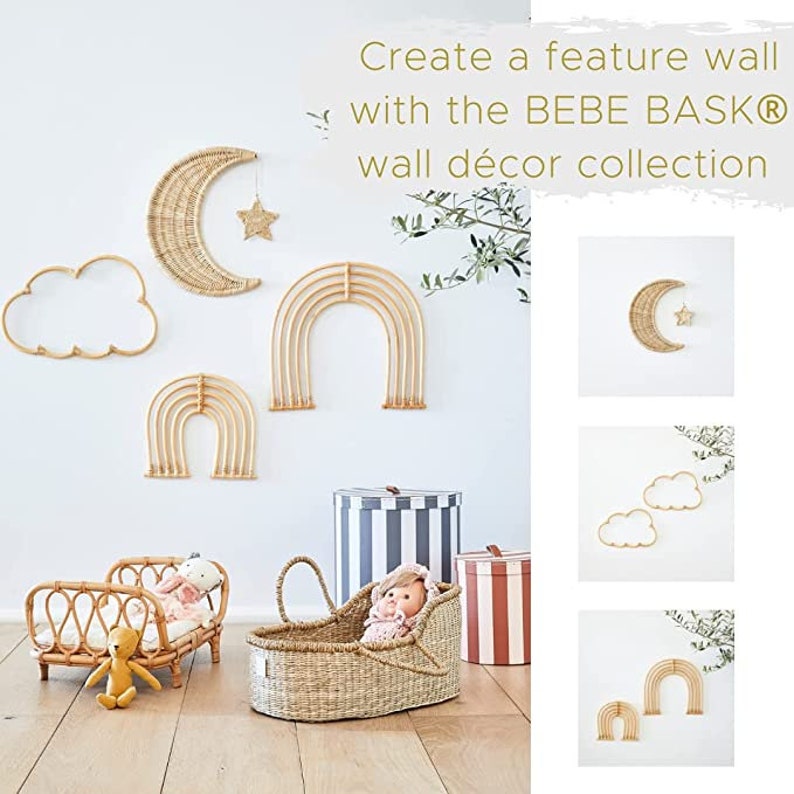 Rattan Moon Wall Decor With Hanging Star Boho Moon Wall Art Etsy