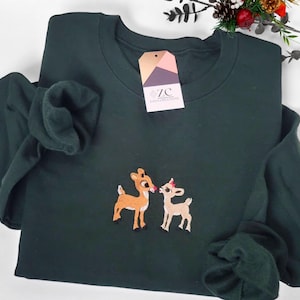 Embroidered Christmas Sweatshirt: Rudolph and Clarice, Vintage Style