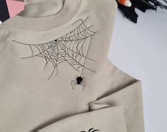 Embroidered Spiderweb Sweatshirt: Spooky Halloween Crewneck