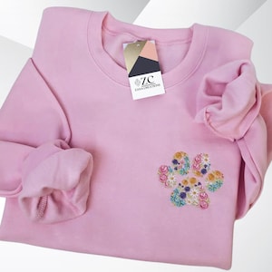 Floral Paw Print Embroidered Sweatshirt - Pet Lover Gift