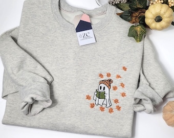 Embroidered Reading Ghost Sweatshirt: Spooky Season Book Lover Gift Fall