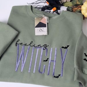 Feeling Witchy Embroidered Sweatshirt: Spooky Halloween Crewneck
