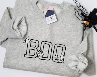 Boo Halloween Embroidered Sweatshirt, Cute Ghosts Shirt , Cute Boo Shirt, Halloween Shirt, Funny Ghost Shirt, Autumn Pullover, Gift, Fall