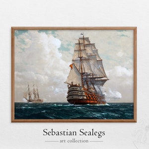 Rigged Sailing Ship at Sea | Premium Poster | Nautical Art Print | Nautical Artwork | Home Decor | Prints | Ship Painting | Tall Ship | Sail