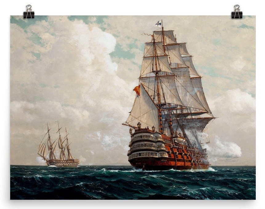 Rigged Sailing Ship at Sea, Fine Art Print, Ship at Sea, Tall Ship
