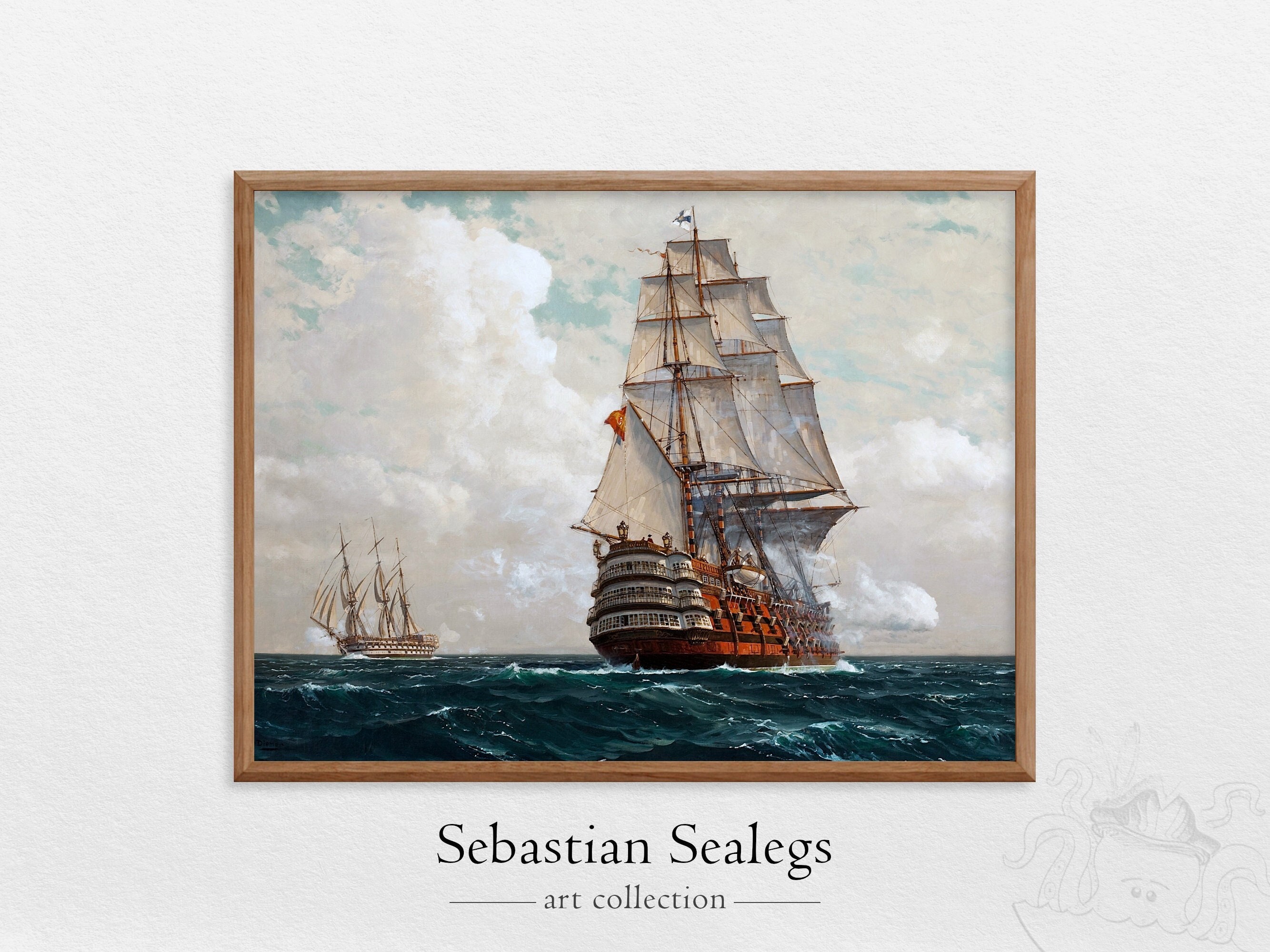 Rigged Sailing Ship at Sea, Fine Art Print, Ship at Sea, Tall Ship