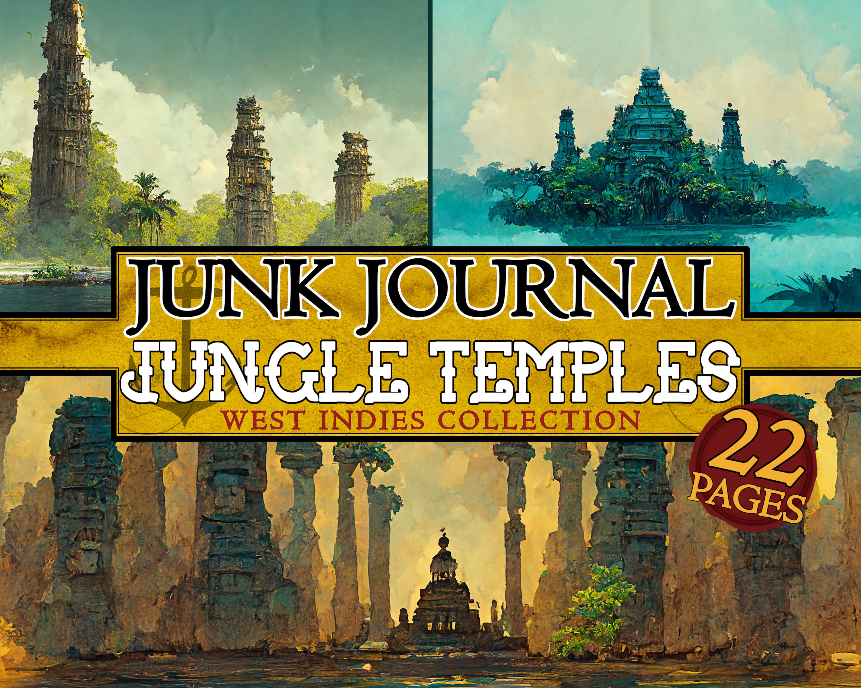 Jungle Temples Junk Journal Kit Printable Junk Journal Pages Etsy