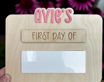 Personalised First and Last Day of School Board: Engraved Poplar Wood, Wipeable Acrylic