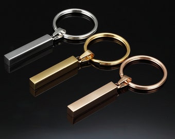 Free Engrave Four Sides Engraving Personalized Square Bar Custom Name Keychain Stainless Steel Key Chain for Engraving