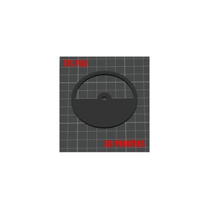 K&ouml;nnte beinhalten: Eine schwarze 3D-gedruckte Scheibe mit einem kleinen Loch in der Mitte. Die Scheibe befindet sich auf einem grauen Gitterhintergrund mit dem Text "STL FILE" und "3D PRINTERS" in Rot.